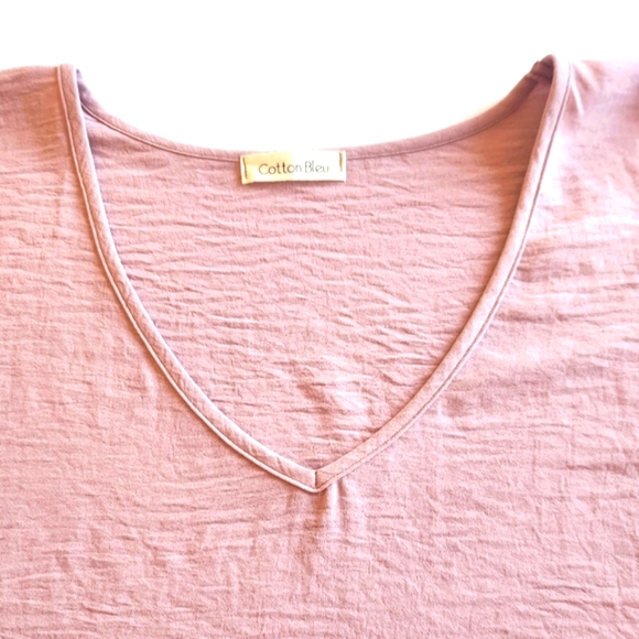 🏷️COTTON BLEU V-neck Rolled Sleeve Babydoll Back Mauve Tee 2X - Picture 2 of 7
